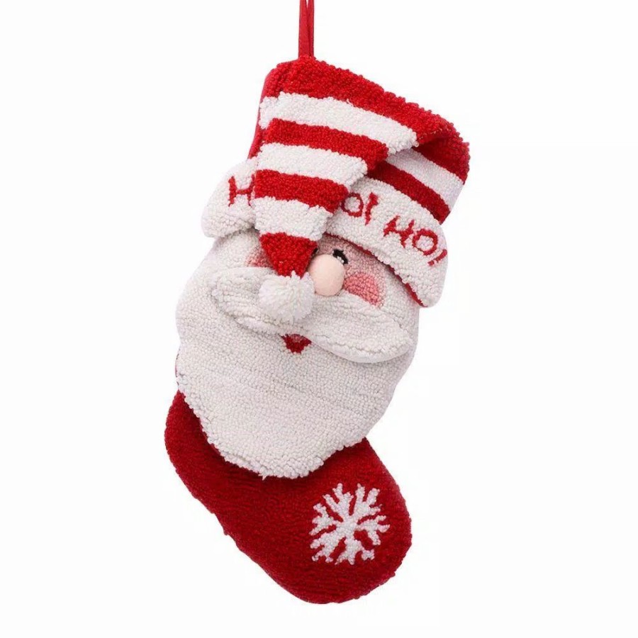 Indoor Christmas Decorations * | Glitzhome 20 In. Polyester/Acrylic Hooked Christmas Stocking With 3D Santa