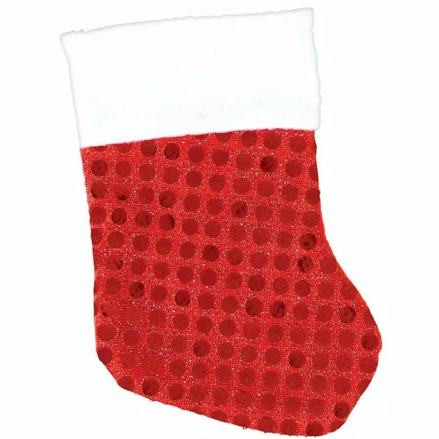 Indoor Christmas Decorations * | Amscan 5.5 In. X 3.5 In. Sequin Red Christmas Stockings (6-Count, 4-Pack)