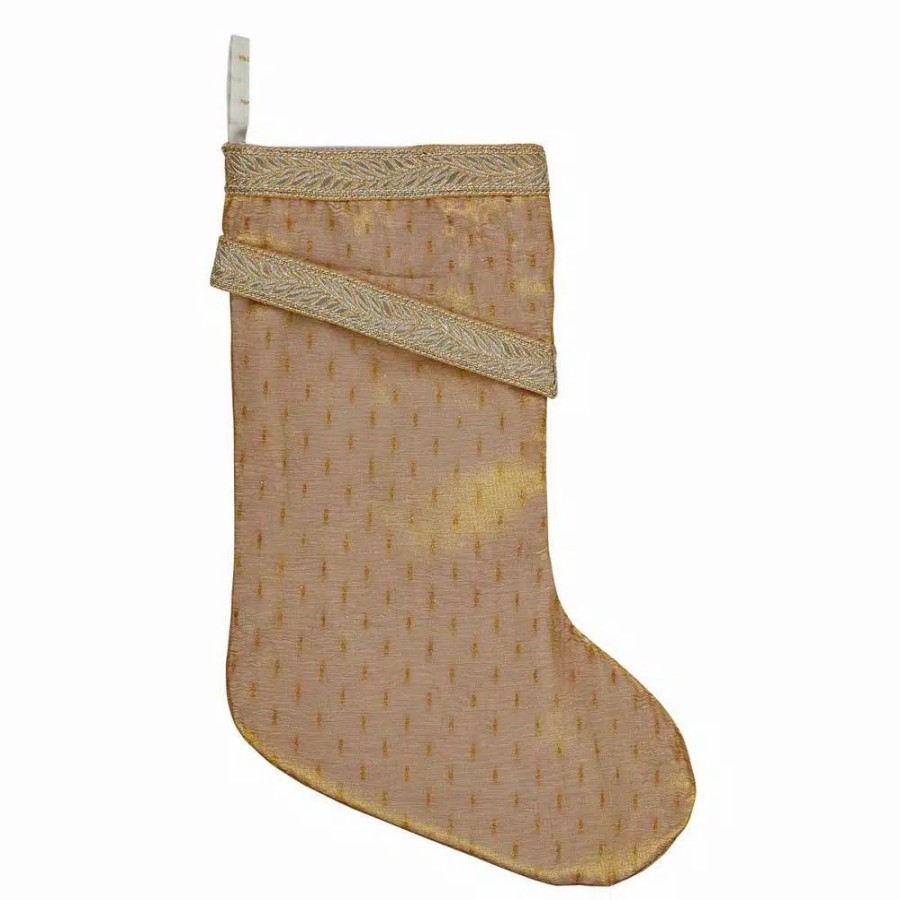 Indoor Christmas Decorations * | Vhc Brands 15 In. Cotton/Nylon Tinsel Gold Yellow Glam Christmas Decor Stocking