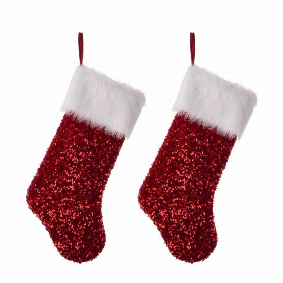 Indoor Christmas Decorations * | Glitzhome 21 In. H Polyester Red Sequin Christmas Stocking (2-Pack)