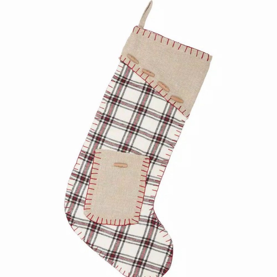 Indoor Christmas Decorations * | Vhc Brands 20 In. Cotton Amory Ivory White Farmhouse Christmas Decor Stocking With Pocket