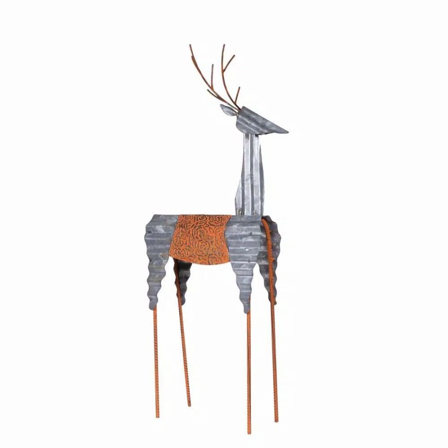 Outdoor Christmas Decorations * | Alpine Corporation 30 In. Tall Metal Rustic Standing Reindeer Christmas Decoration