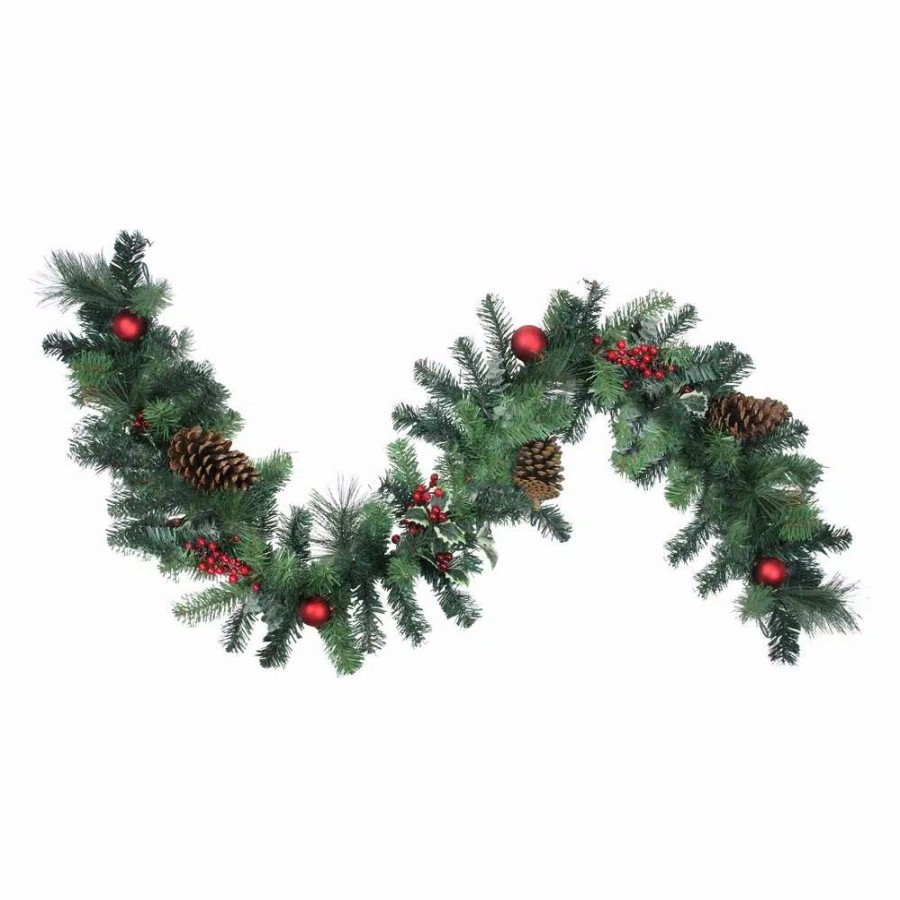 Christmas Greenery * | Northlight 6 Ft. Pre-Unlit Decorated Holly Berry Pine Cone Twig And Ball Artificial Christmas Garland