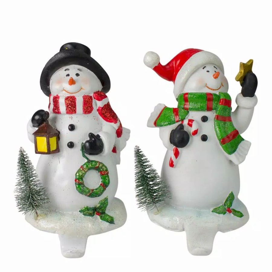 Indoor Christmas Decorations * | Northlight 7.25 In. Glitter Dusted Snowman Christmas Stocking Holders (Set Of 2)