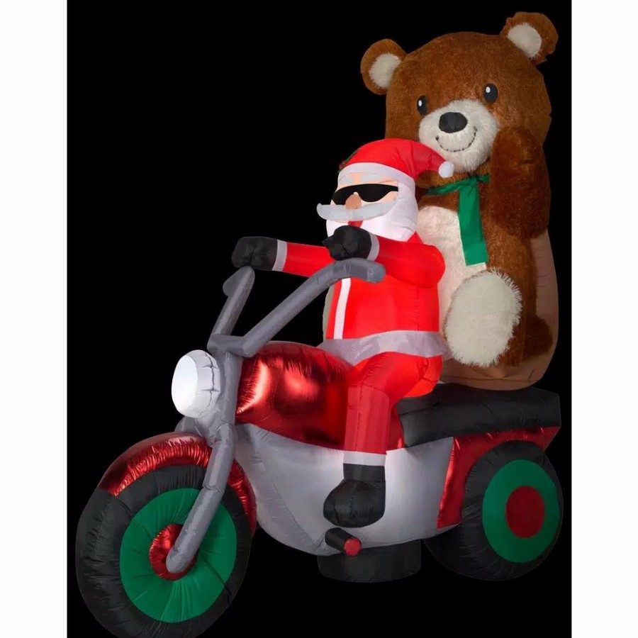 Outdoor Christmas Decorations * | Airblown 6.5 Ft. Inflatable Christmas Airblown Mixed Media Santa With Teddy Bear On Motorcycle