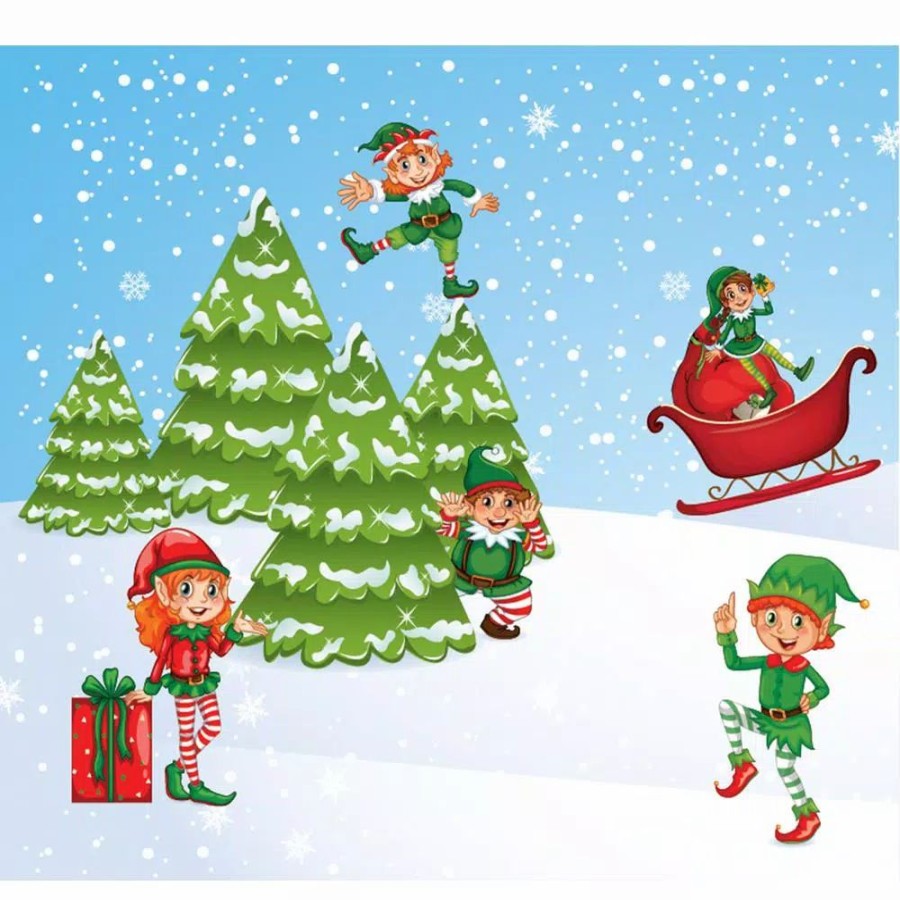 Outdoor Christmas Decorations * | My Door Decor 7 Ft. X 8 Ft. North Pole Elves-Christmas Garage Door Decor Mural For Split Car Garage