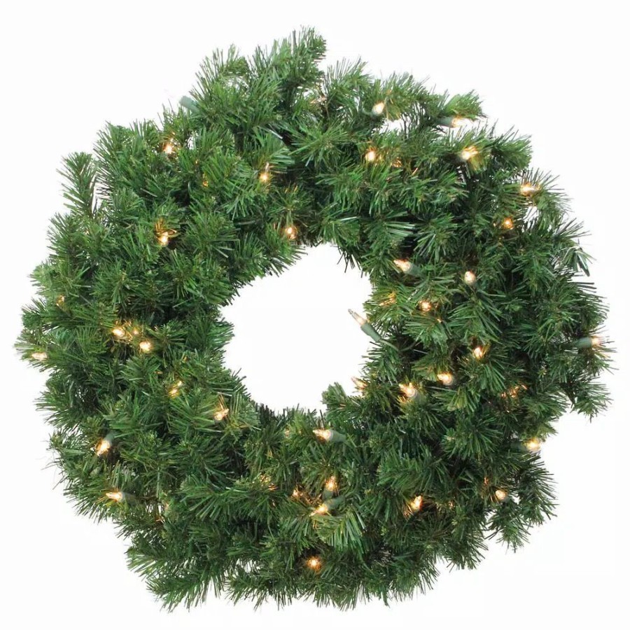 Christmas Greenery * | Northlight 24 In. Pre-Lit Deluxe Windsor Pine Artificial Christmas Wreath With Clear Lights