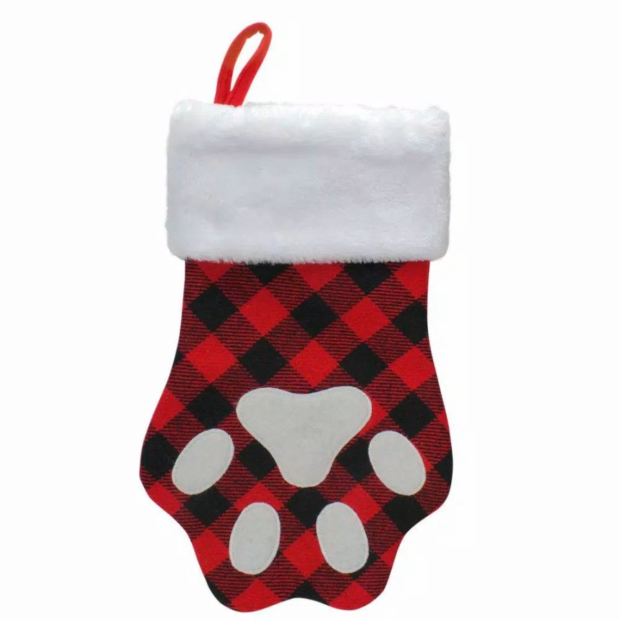 Indoor Christmas Decorations * | Northlight 15.5 In. Red And Black Buffalo Plaid Polyester Pet Embroidered Christmas Stocking