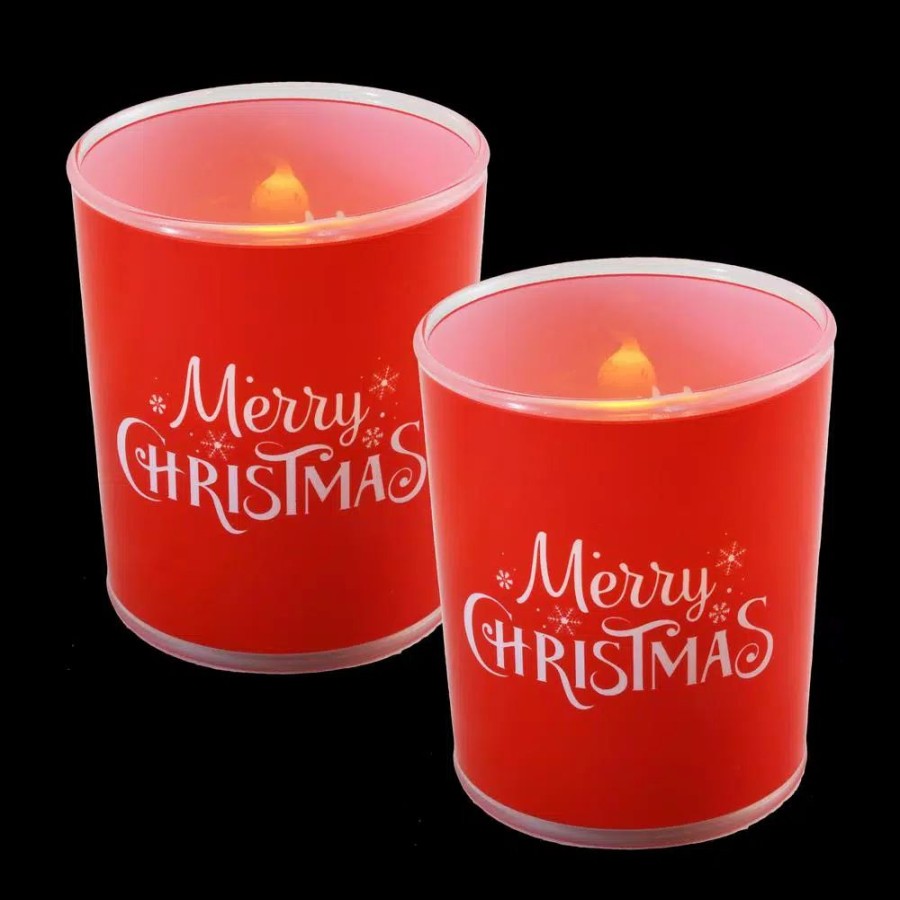 Indoor Christmas Decorations * | Lumabase Battery Operated Glass Led Merry Christmas Candles (Set Of 2)