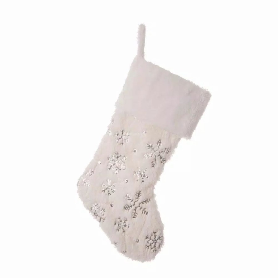 Indoor Christmas Decorations * | Glitzhome 21 In. H Polyester White Plush Stocking With Snowflake Christmas