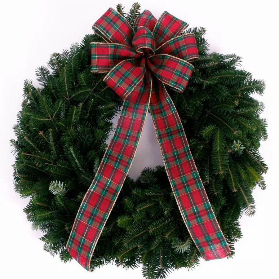 Christmas Greenery * | Van Zyverden 24 In. Live Fresh Cut Blue Ridge Mountain Decorated Fraser Fir Christmas Wreath With Bow