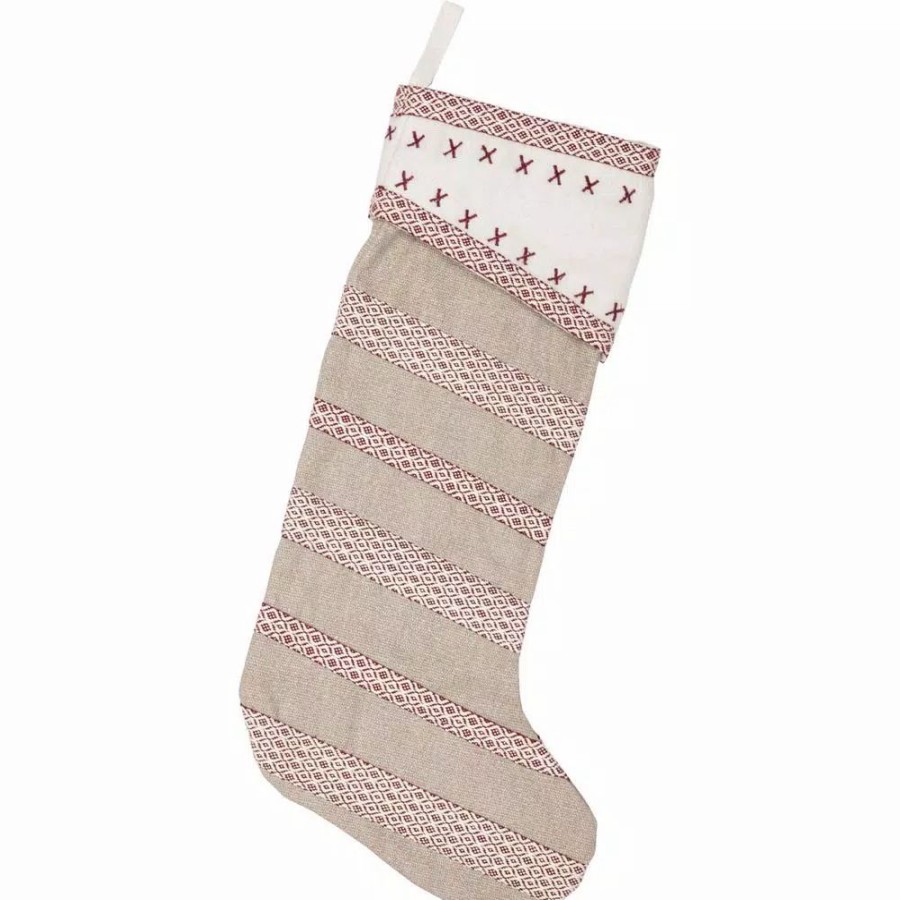 Indoor Christmas Decorations * | Vhc Brands 20 In. Cotton/Felt Liv Pebble Grey Traditional Christmas Decor Stocking