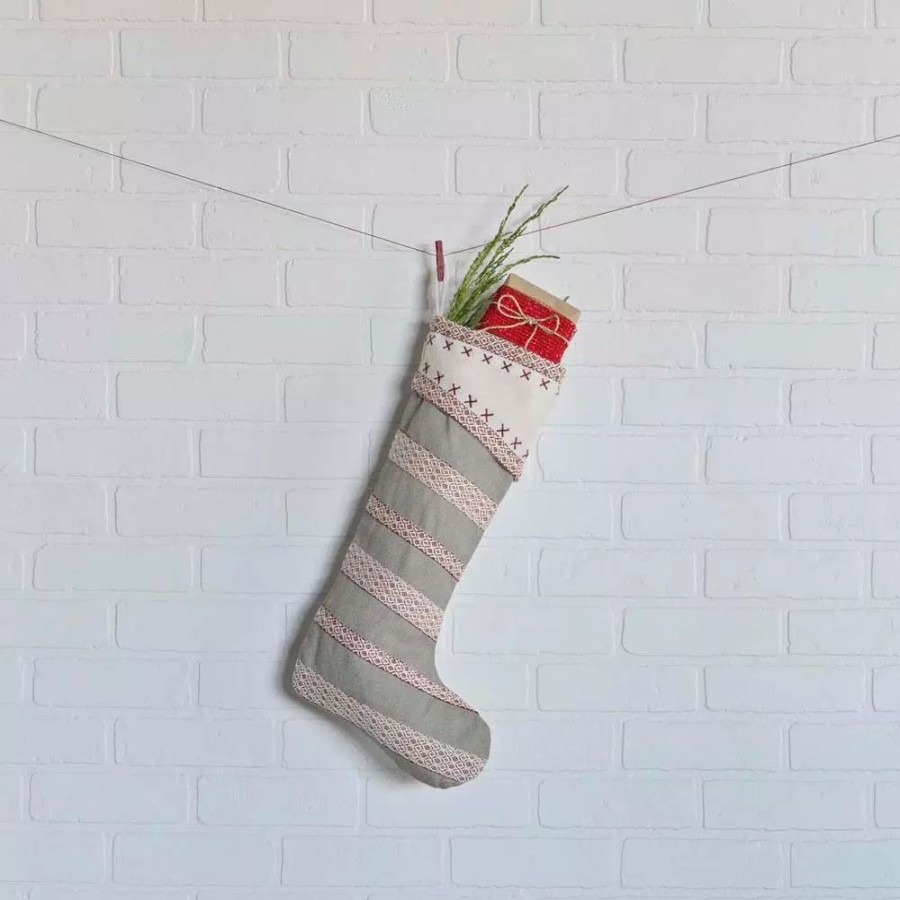 Indoor Christmas Decorations * | Vhc Brands 20 In. Cotton/Felt Liv Pebble Grey Traditional Christmas Decor Stocking