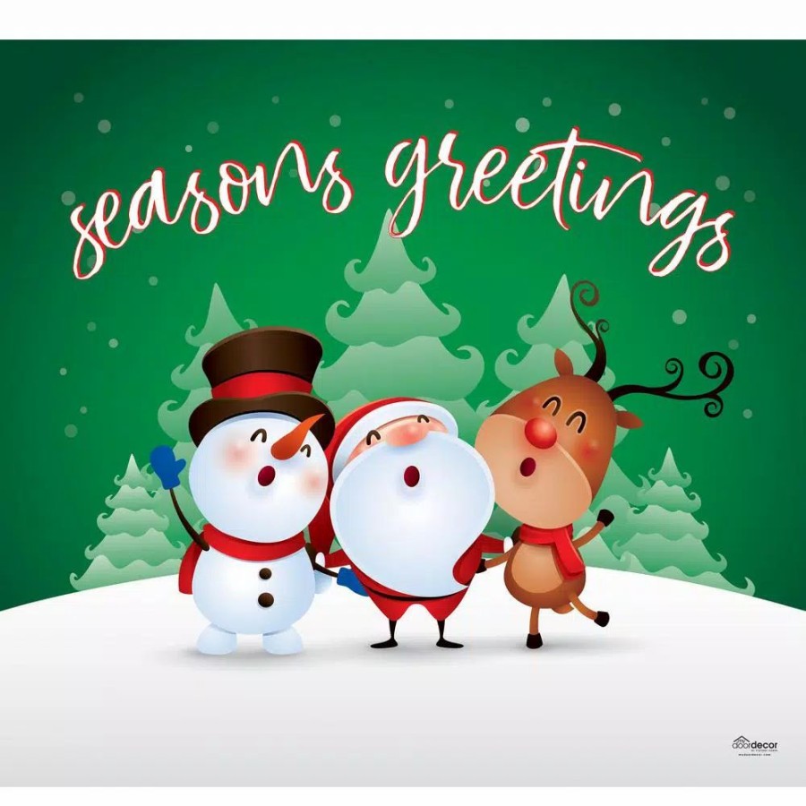 Outdoor Christmas Decorations * | My Door Decor 7 Ft. X 8 Ft. Christmas Characters Seasons Greetings-Christmas Garage Door Decor Mural For Single Car Garage