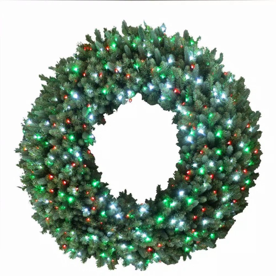 Christmas Greenery * | Home Accents Holiday 60 In. Christmas Bright Spruce Artificial Wreath With Red, Green, Cool White Lights