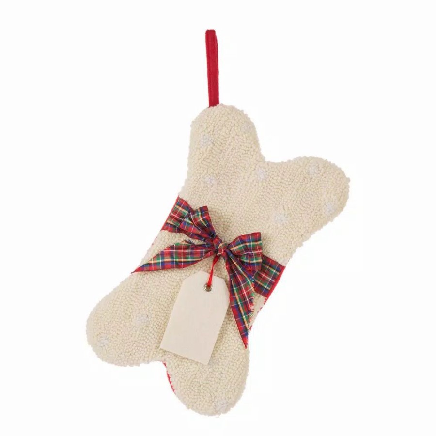 Indoor Christmas Decorations * | Glitzhome 12.5 In. Hooked Christmas Decor Stocking With Bone Shape