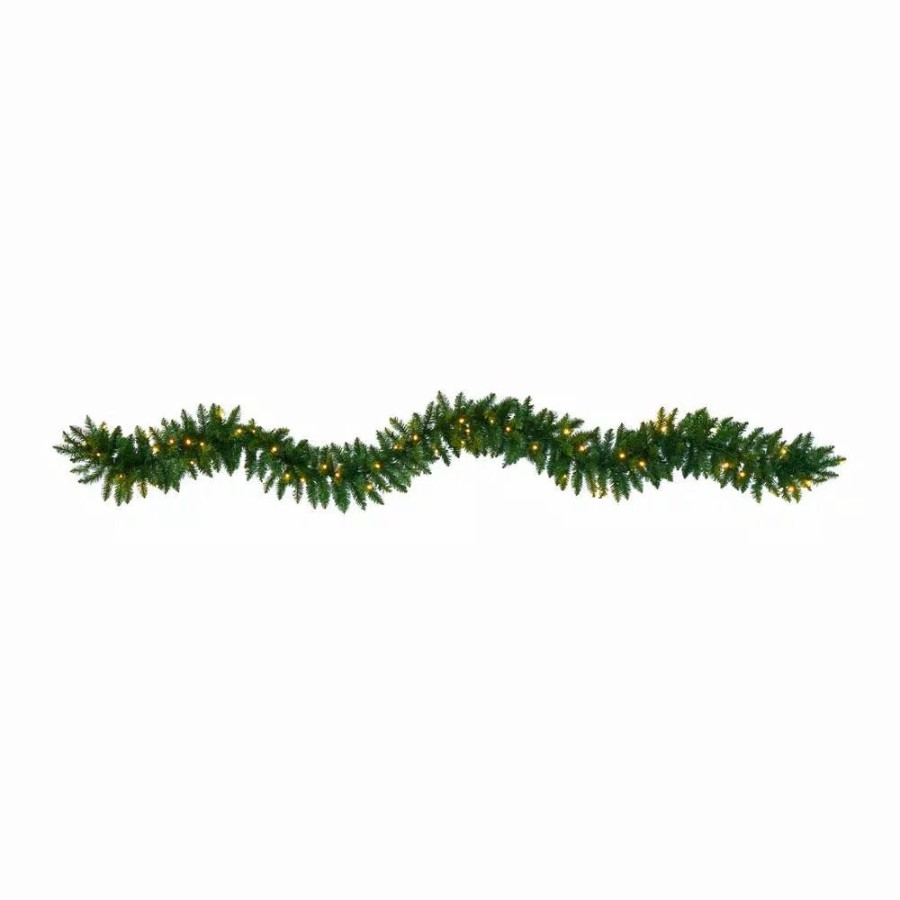 Christmas Greenery * | Nearly Natural 9 Ft. Battery Operated Pre-Lit Artificial Christmas Pine Garland With 50 Warm White Led Lights