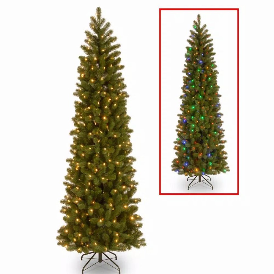 Christmas Trees * | National Tree Company 9 Ft. Downswept Douglas Pencil Slim Fir Artificial Christmas Tree With Dual Color Led Lights